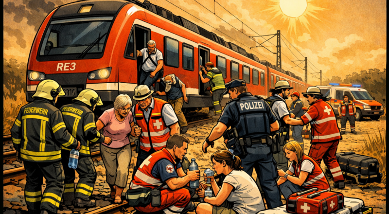 Beispieldarstellung einer Zugevkuierung, KI-generiert.